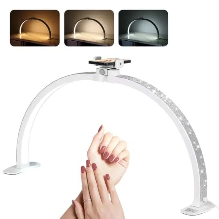 Lampada a Mezzaluna per Tavolo da Manicure 29 Pollici, Luce da Tavolo per Tecnici delle Unghie, 7 Modalità di Colore, 10 Livelli di Luminosità per Tatuaggi/Ciglia/Spa/Salone/Trucco