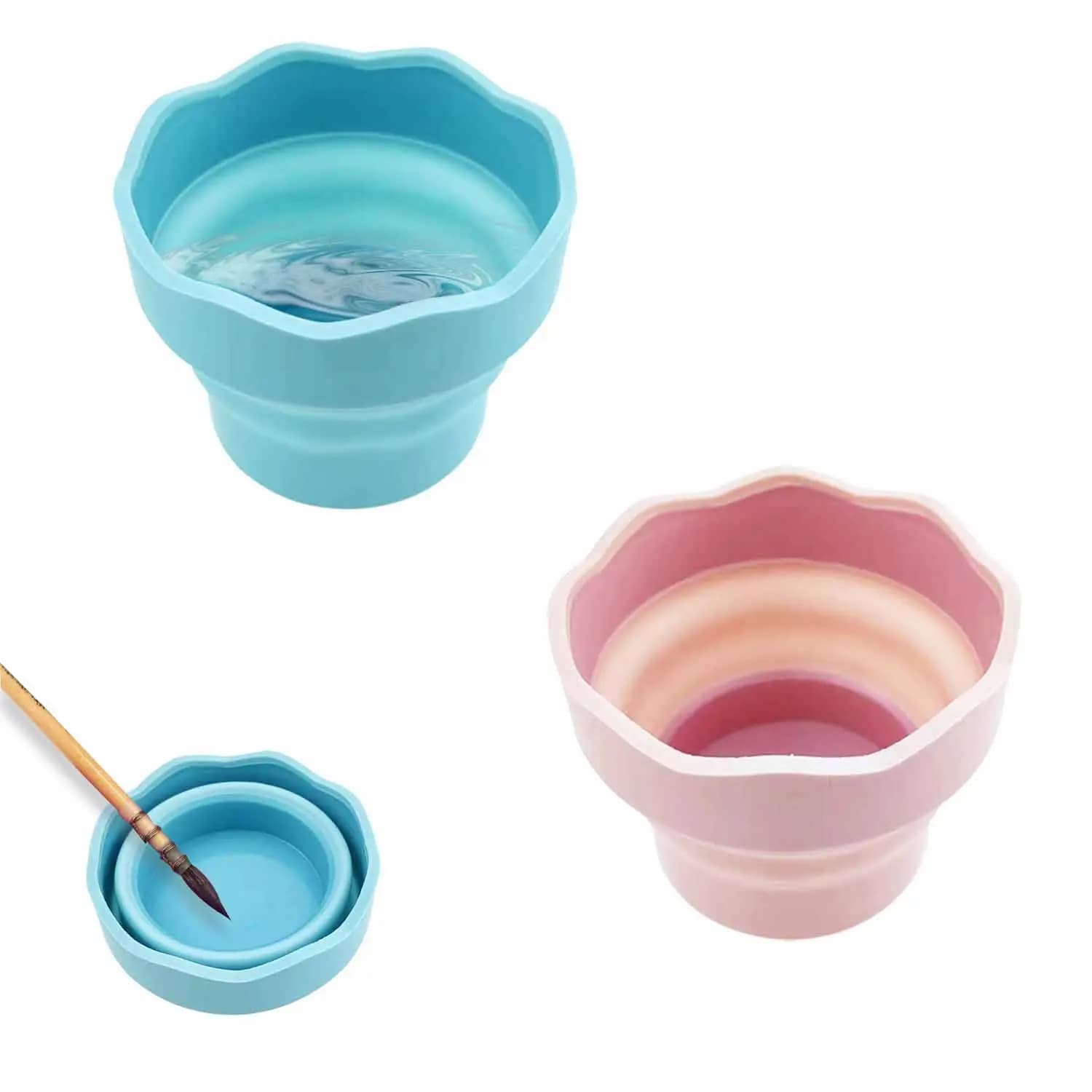 Secchio per Lavaggio Pennelli in Silicone, Portatile, Telescopico, Pieghevole, Pulitore per Pennelli da Pittura