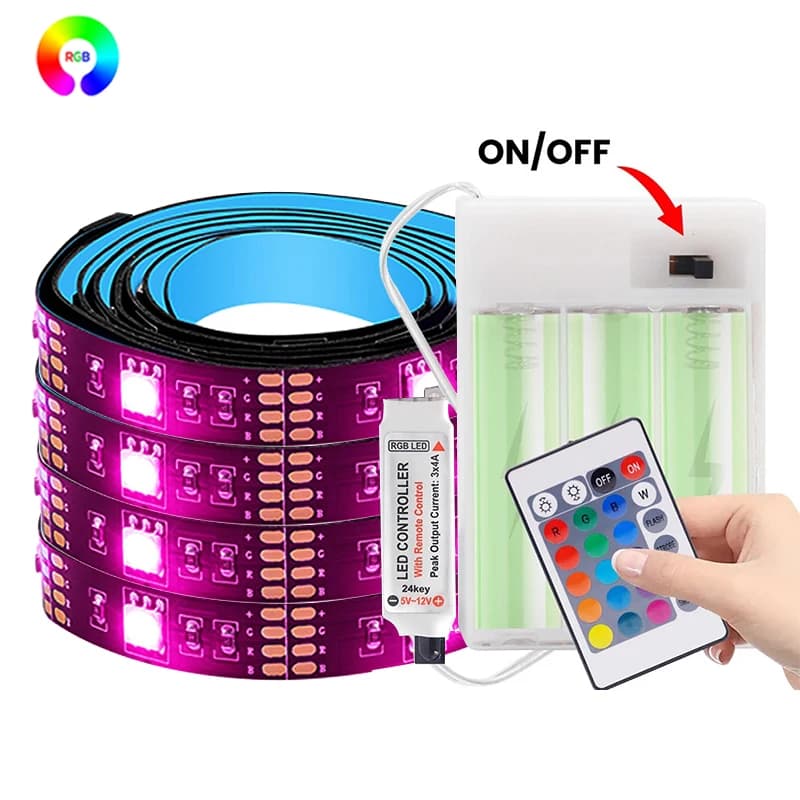 5M Battery Rgb Led Strip Lights With Remote Color Changing Led Tape Light 5v Led Strips For Bicycle Bike Scooter Decoration