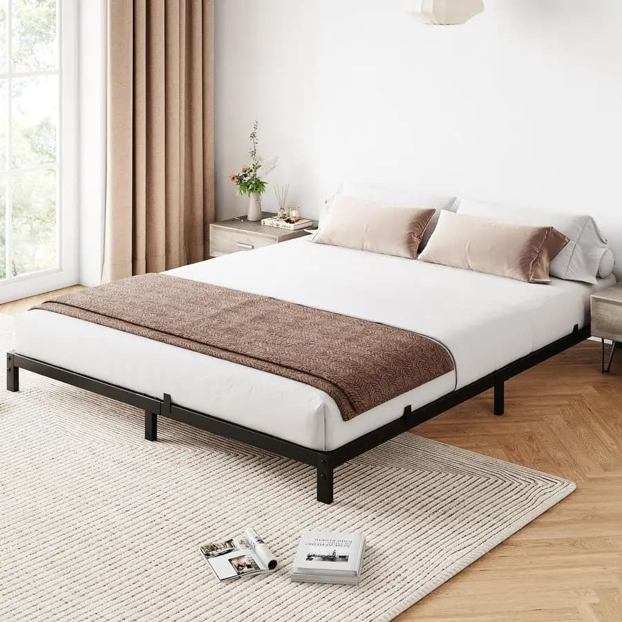 6 Inch Complete Bed Structure, Low Profile Metal Frame for Mattress, Quiet, Easy to Fit, Black
