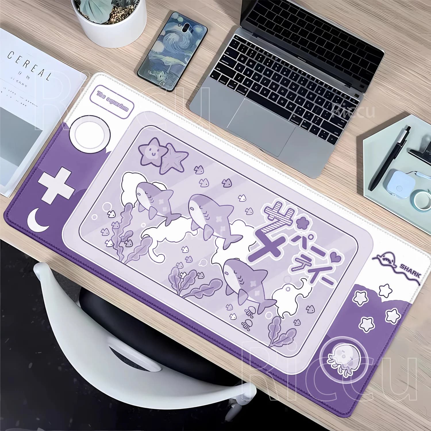 Tappetino per Mouse XXL con Tema Squalo, Base Antiscivolo in Gomma, Superficie Liscia per Tastiera, Accessori per Ufficio, PC, Laptop e Gamer