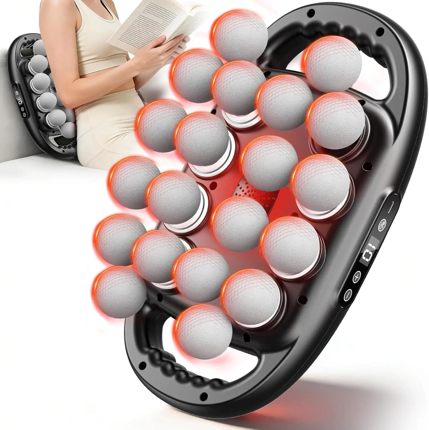 Massage pad with 20 deep tissue heads with 9 modes and 9 intensity levels, silent portable portable muscle massager for neck, back and shoulders