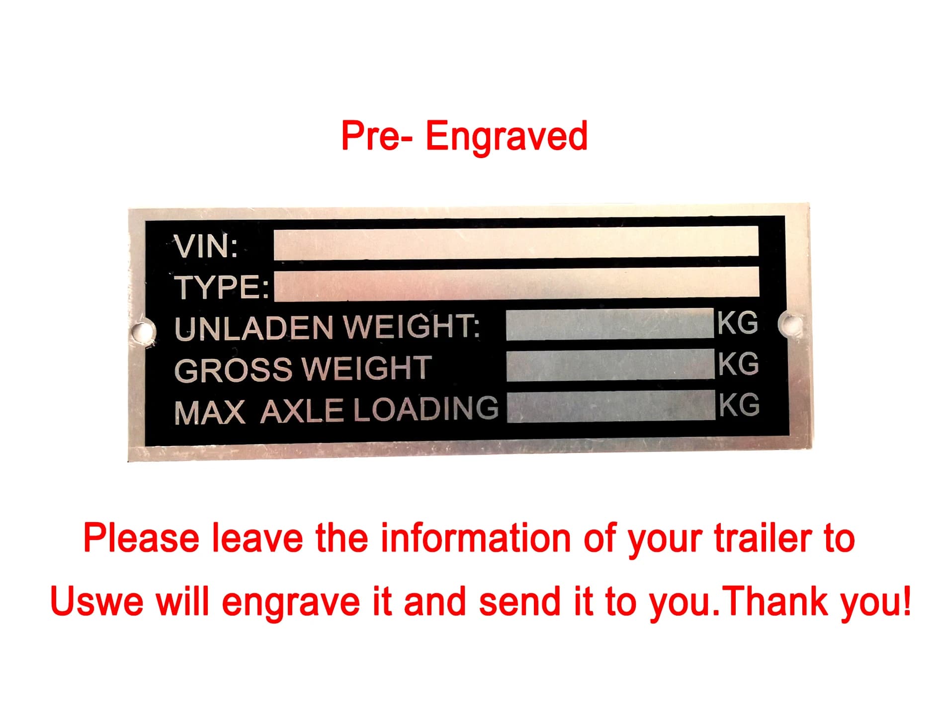 White or engraved aluminium frame plate for VIN trailer and weight Customize data plate Moto Roulotte RV Parts Camp