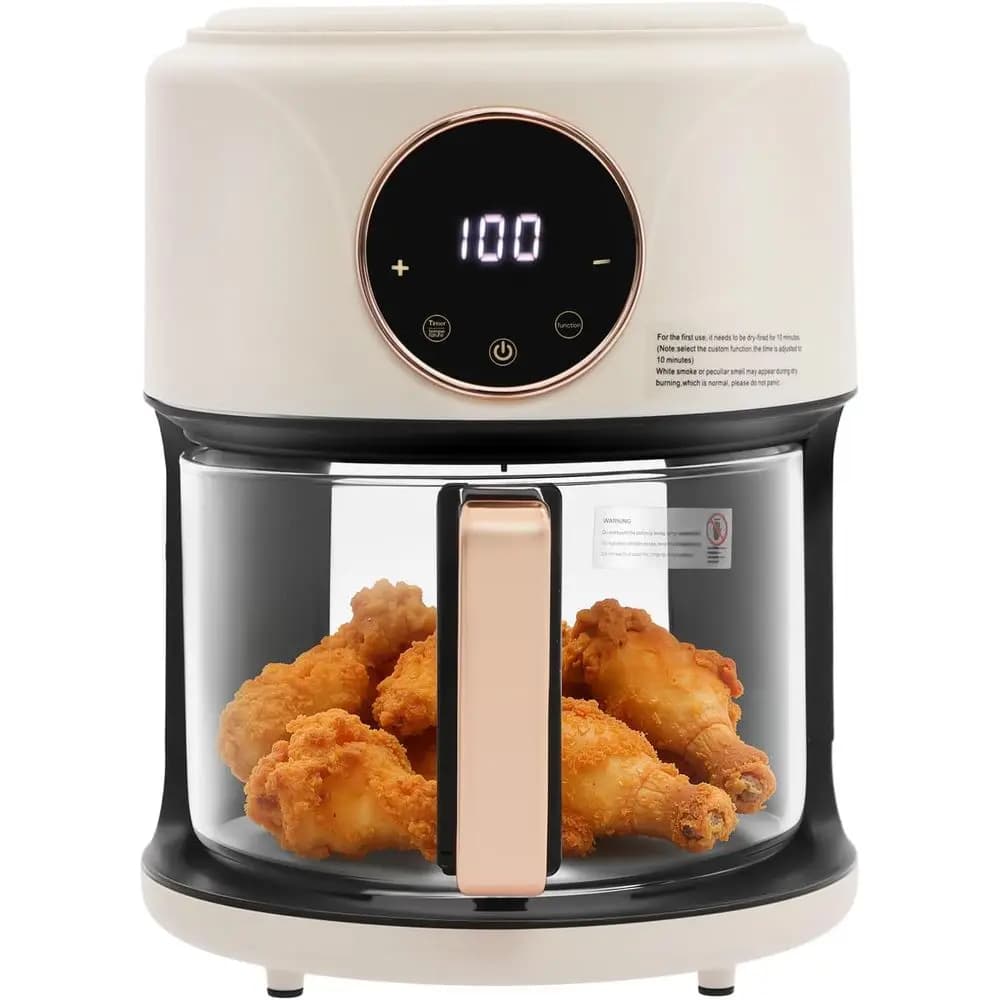 Friggitrice ad Aria Digitale da 1200W 4.2L con Ciotola Trasparente, 8 Modalità Preimpostate, Controlli Touchscreen, Nero/Bianco