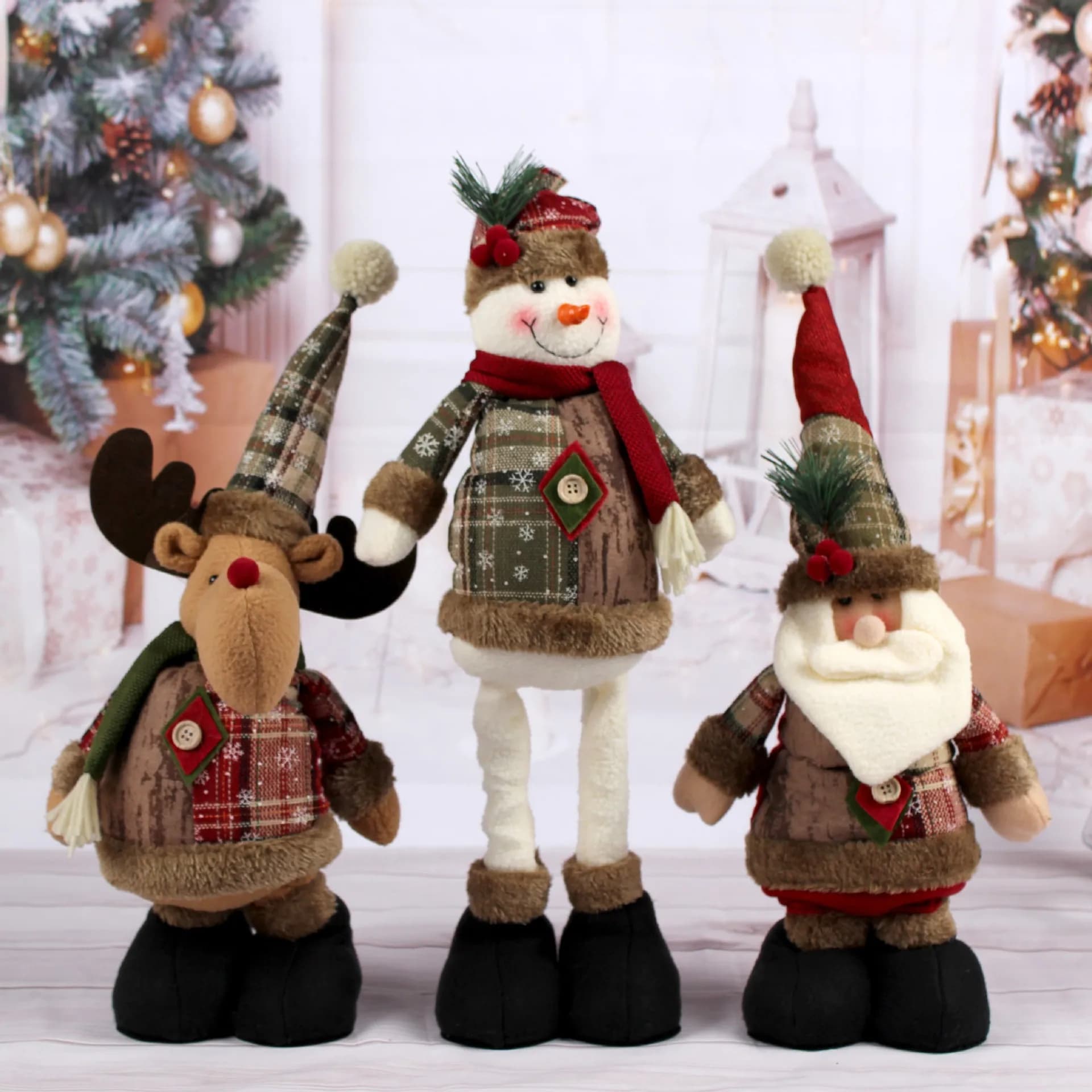 Bambola di Natale Pupazzo di neve telescopico Babbo Natale Alce Bambola in piedi Ornamento Regali di Natale Decorazione della festa della stanza di casa Regali di festa