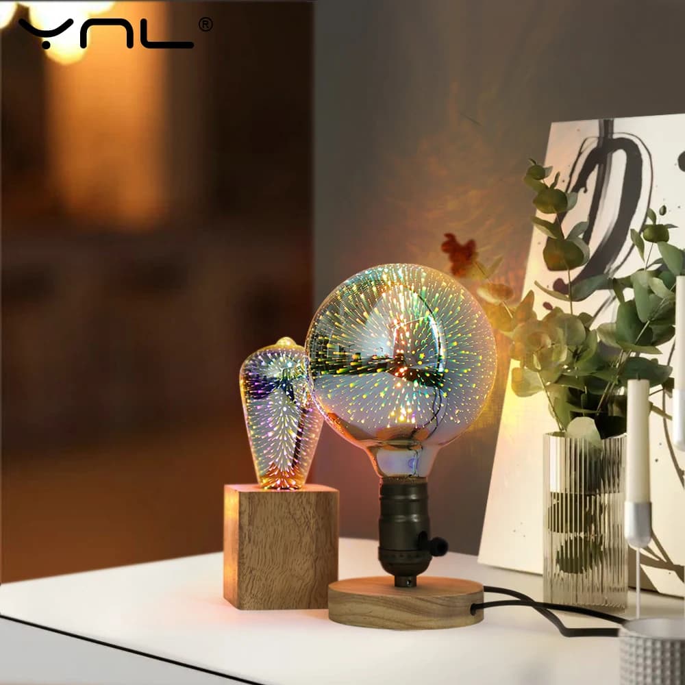 Lampada da tavolo in legno retrò a luce notturna a LED E27 presa decorazione casa lampada da tavolo Vintage supporto Base spina europea Base in legno luce da tavolo