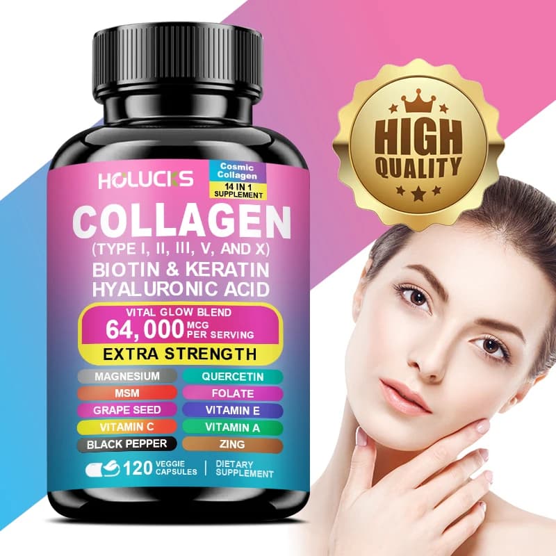 Organic Collagen Capsules with Biotin and Keratin, Skin Care Product, Skin Booster, Nails and Hair, Anti-Aging, Whitening and Integrator for Articulations