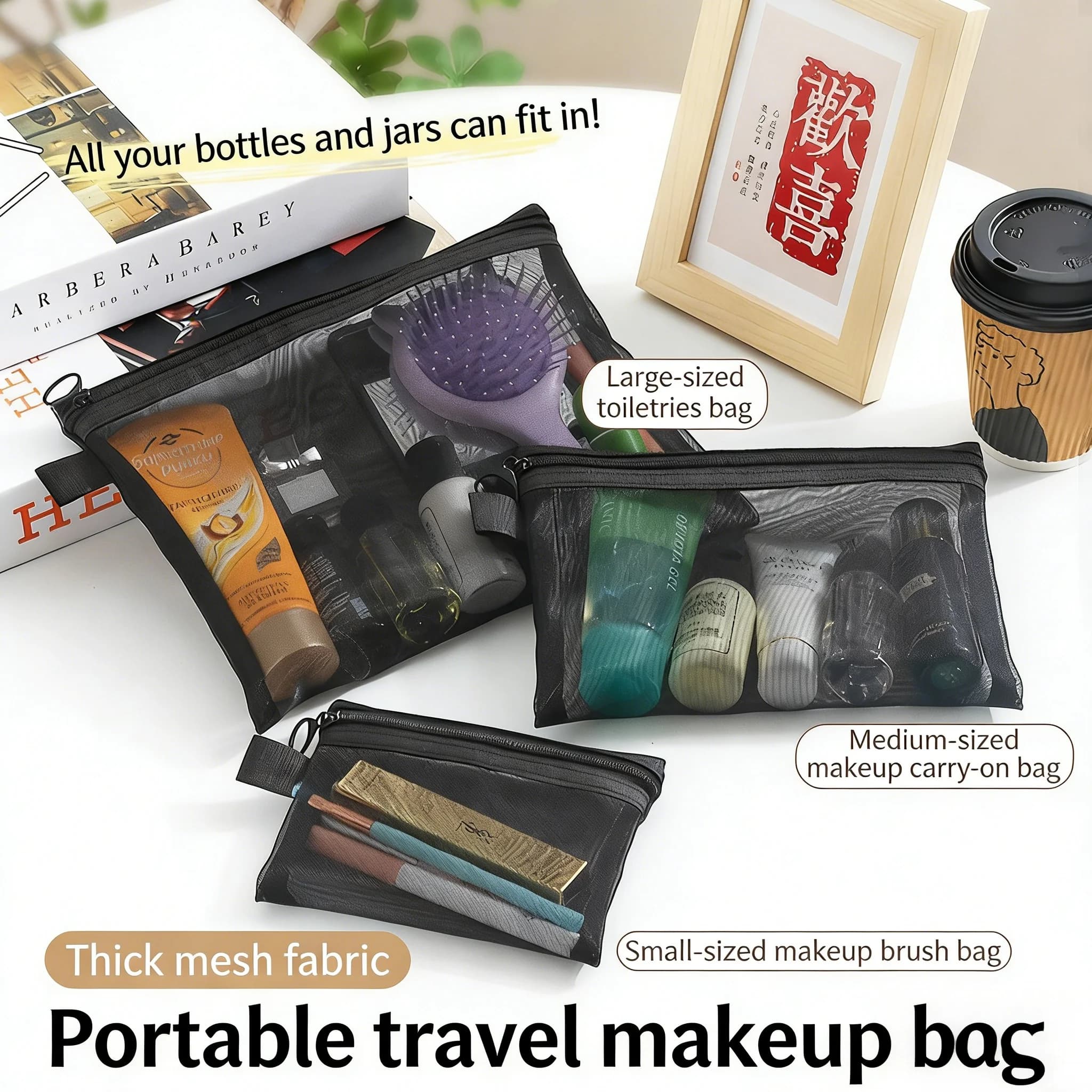 Cosmetic Network Bag Great Capacity, Casual Case with Hinge, Bag Cheats, Toilet Ties, Organizer, Cosmetic Custody for Girl