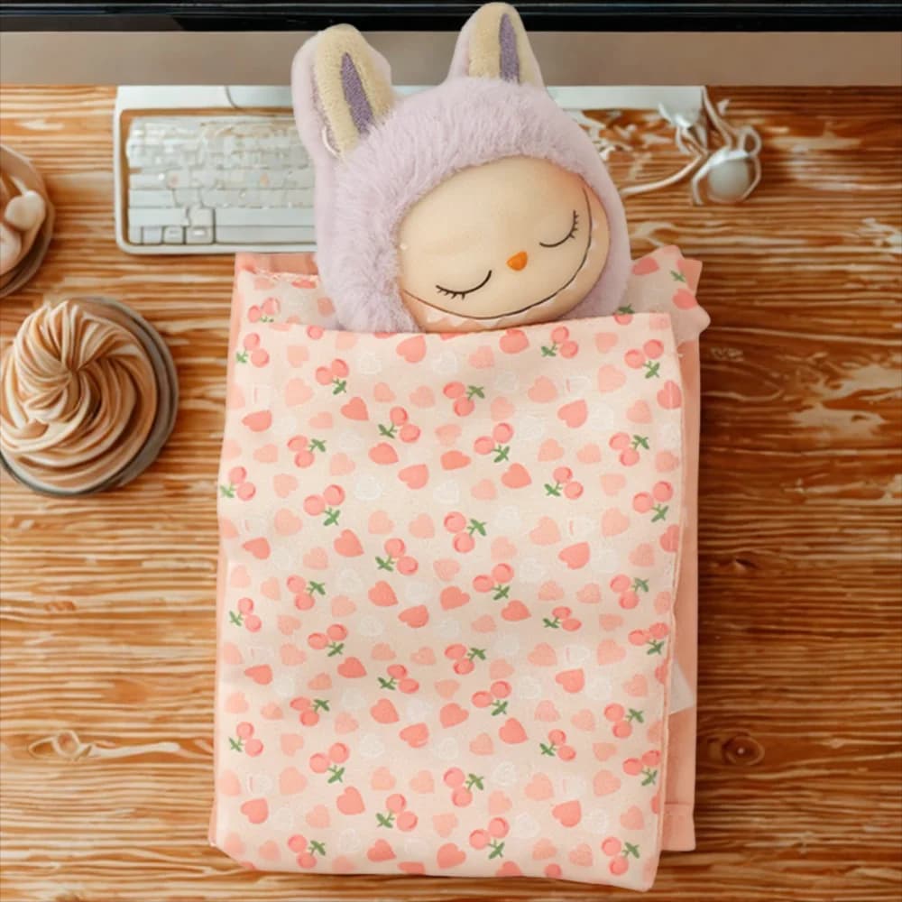 Set pigiama per bambola di peluche da 17 cm, 4 pezzi = maschera per gli occhi + camicia da notte + cintura + pantofole, per vestiti labubu vestiti per la casa, regalo di Natale, giocattolo per ragazza