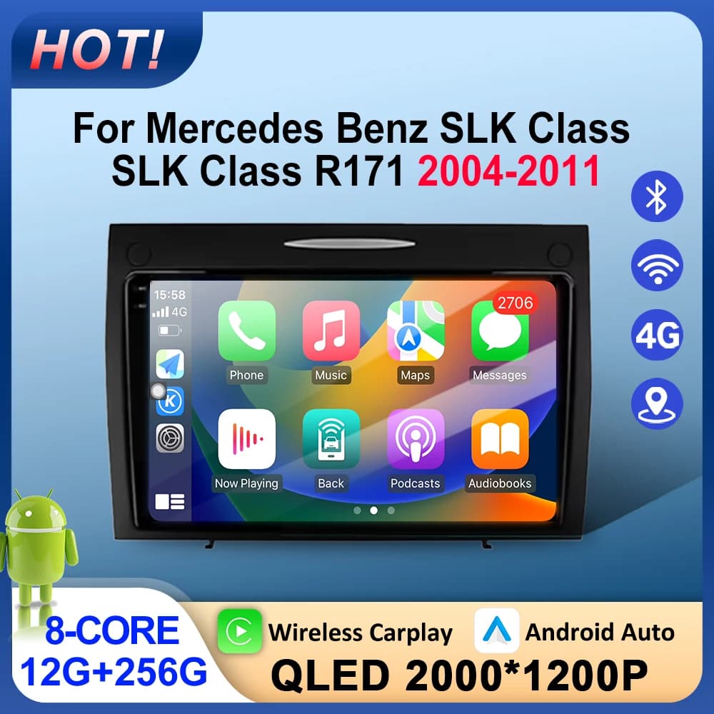 Android 16 For Benz Class SLK R171 2004 - 2011 2K QLED Android Auto Radio Video Multimedia GPS stereo CarPlay Head 4G Units