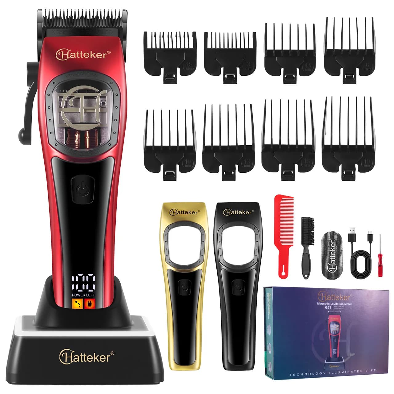 HATTEKER Professional Hair Clippers New Model Magnetic Levitation High-Speed Motor Long Battery Life with Charging Base