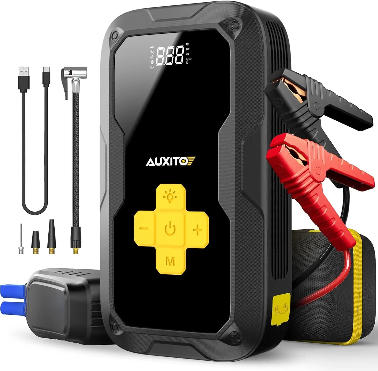 Avviatore d'Emergenza Portatile 6000A con Compressore d'Aria 150PSI, Power Bank, Luce di Emergenza per Tutti i Veicoli