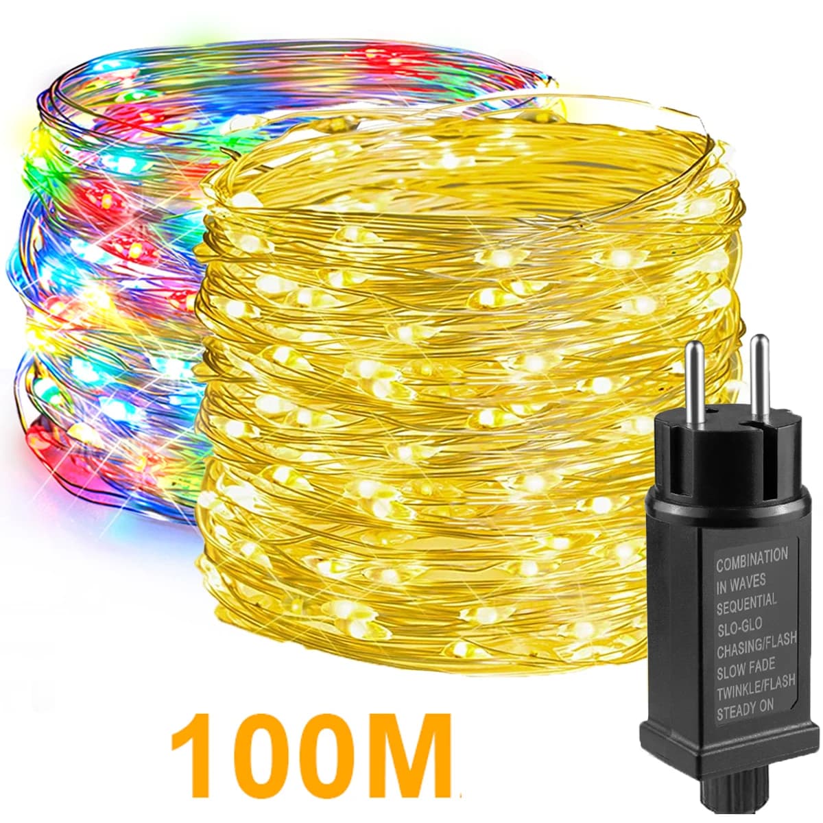 Luce a filo di rame a stringa LED super luminosa AC 220V a DC 24V Alimentatore UE Luce notturna a LED bianca calda / RGB per decorazioni natalizie