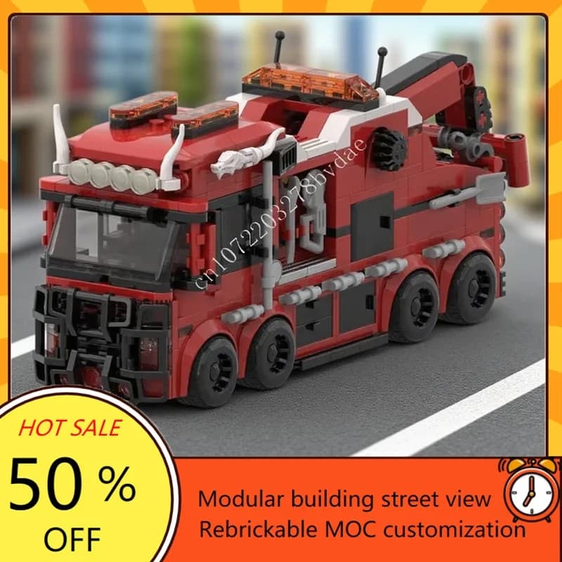523PCS Camion di recupero di emergenza MOC Modello creativo con vista stradale Puzzle personalizzati Architettura Educazione Assemblaggio Giocattoli di compleanno Regalo
