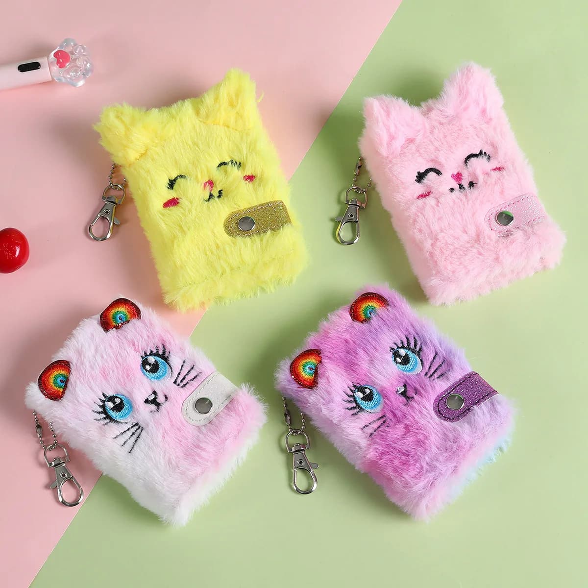 Simpatico gatto peluche Notebook per ragazze Kawaii ciondolo portachiavi gatti pelosi Notebook Daily Planner Journal Book Note Pad cancelleria