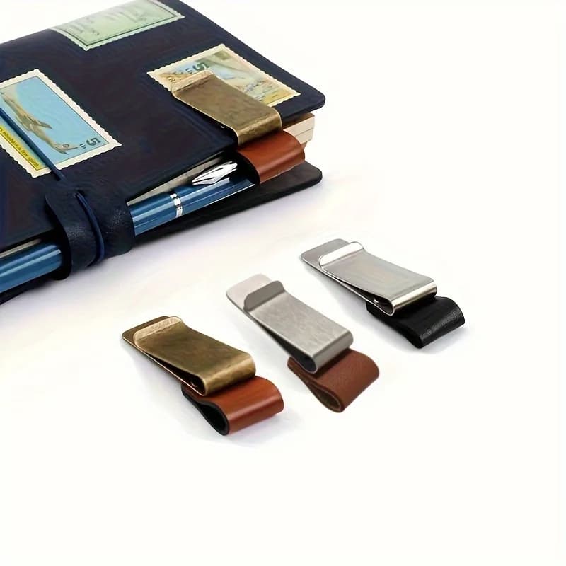 4 pieces of faux leather pen holders, stainless steel pen holders for notebooks, traveler notebook accessories, receipt holders for notebooks, vintage journal loose leaf notebook pen holders, office supplies