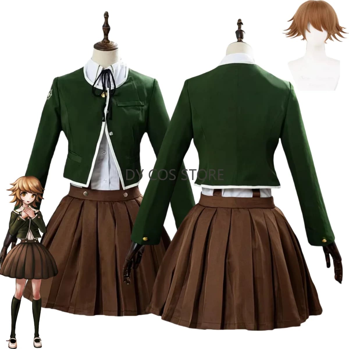 Game Chihiro Fujisaki Cosplay Costume Uniform scholastic British style Gonna Green Wig Woman Adult Kawaii Cute campus dress