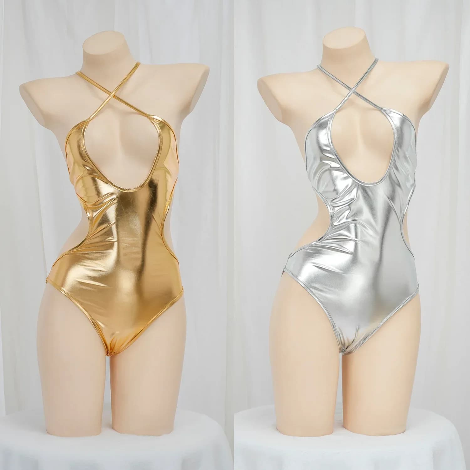 Women's cosplay costume with body without back anime Japanese swimsuit Intimo for cute girl Empty swimsuit with golden ribbon Role play