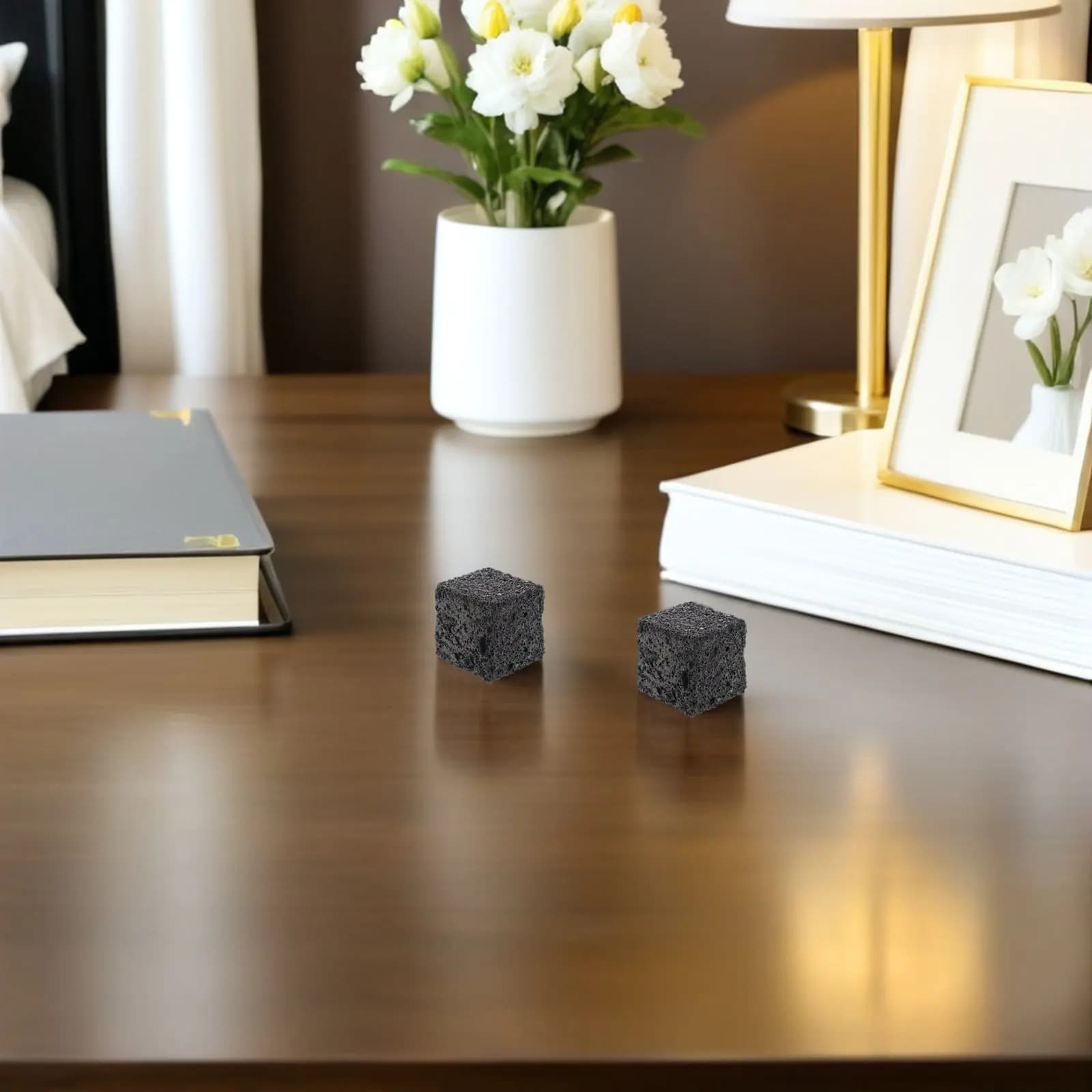 Set di 5 Diffusori di Oli Essenziali in Pietra Vulcanica Nera Naturale, Design Quadrato, Mini Diffusori Passivi per Auto, Casa, Ufficio
