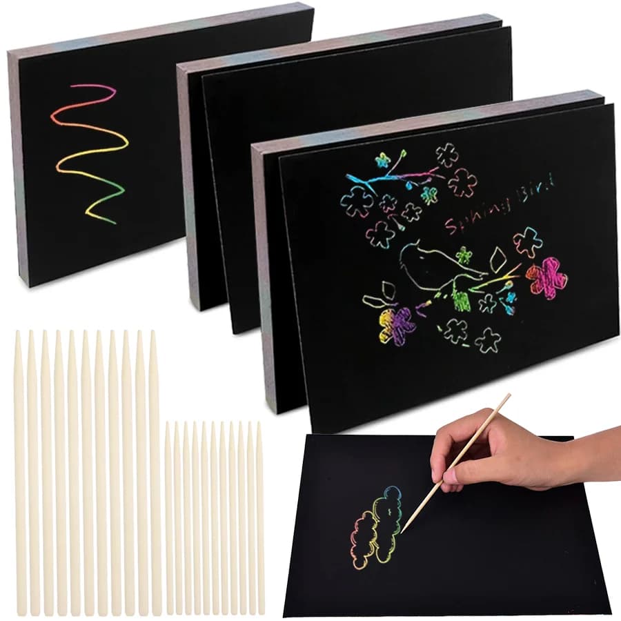 10/20/40 Pezzi Carta da Grattare Nera con Effetto Visivo Colorato, Carta Cerata per Scrapbooking, Forniture Creative per Disegno e Pittura Fai-da-Te XJM