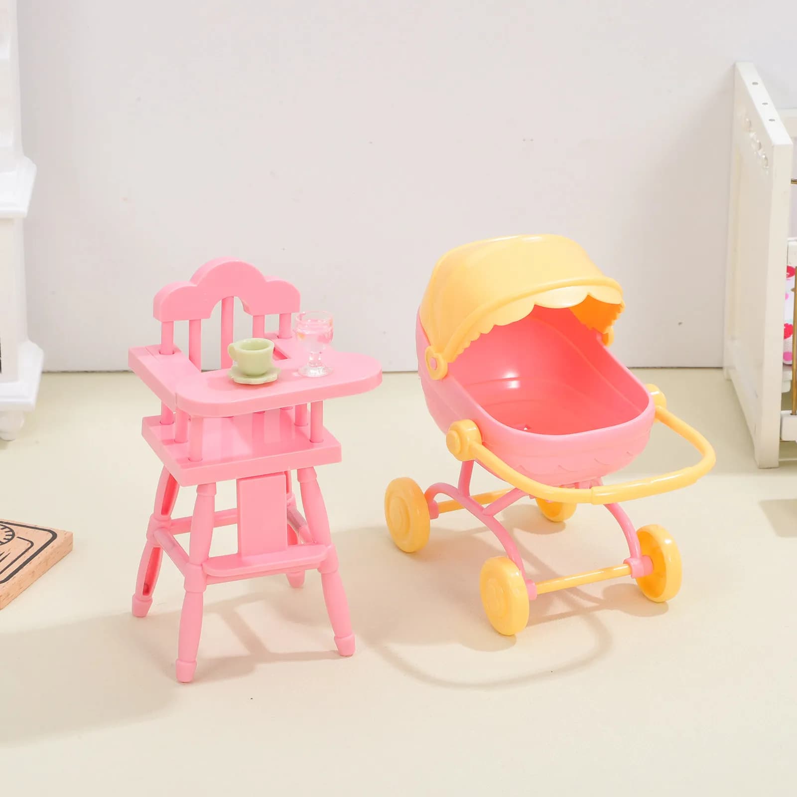 Set Passeggino e Seggiolone per Bambini, Portatile, Materiali Sicuri, Accessori per Giochi di Ruolo, Giocattolo Passeggino per Bambini