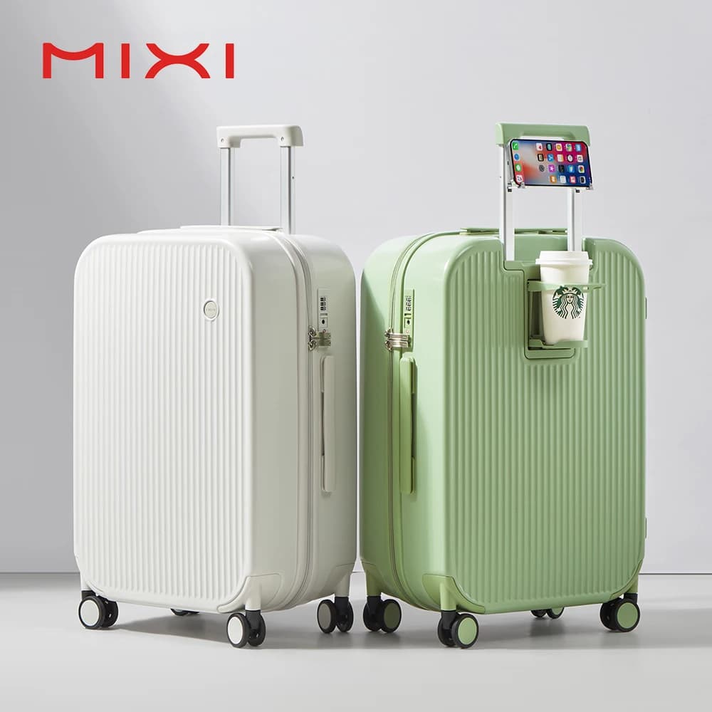 Mixi 2024 Nuovo Design Valigia Bagaglio a mano con porta telefono a tazza Guscio rigido Bagaglio a rotelle PC Spinner Wheels Trolley Case