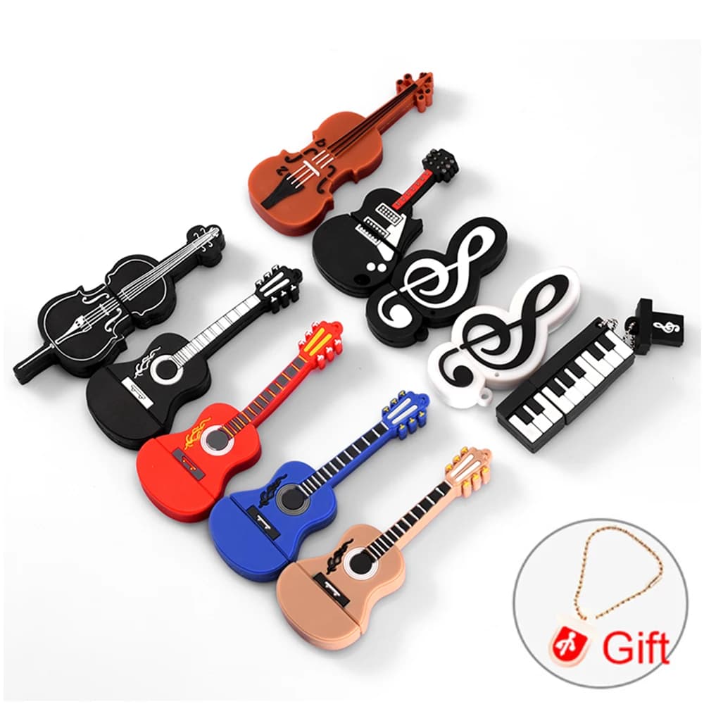 Strumento per chitarra Chiavetta USB 2.0 128 GB Strumento musicale carino Cartone animato Violino Nota Colore 64 GB Chiavetta USB Regali Portachiavi