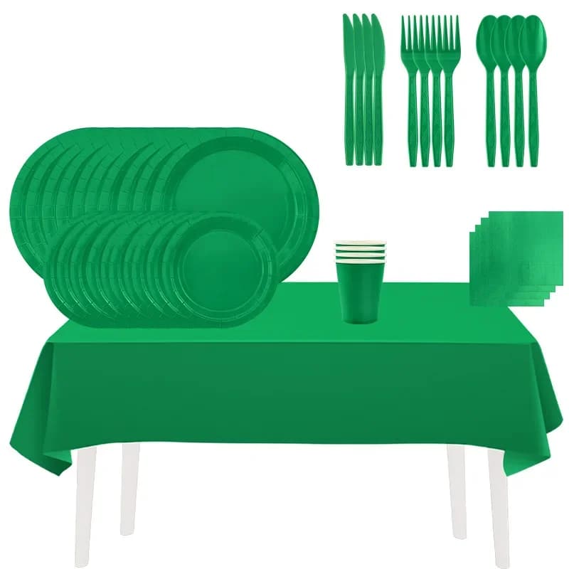 Party Set in Solid Green Color Disposable Plate Tazza Tovaglia Birthday Day Easter Day Decoration for Kids Dinniware Party Supplie