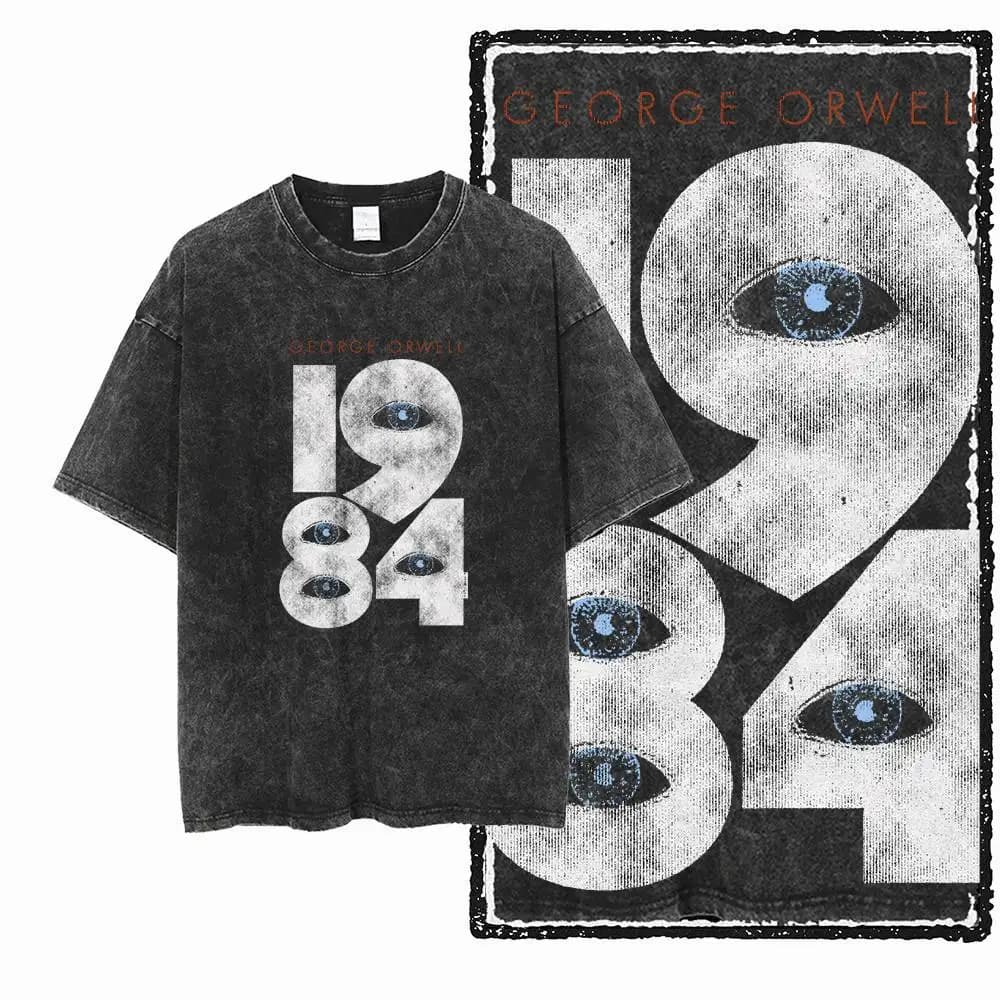 Men's T-shirt exclusive graphics G02 100% cotton big size 1984 | Men's T-shirt with O vintage cool streetwear washed with acid