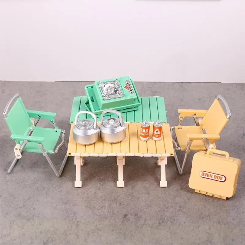 1:12 Set da picnic da campeggio in miniatura per casa delle bambole, sedia pieghevole, fornelli a gas, accessorio giocattolo decorativo 