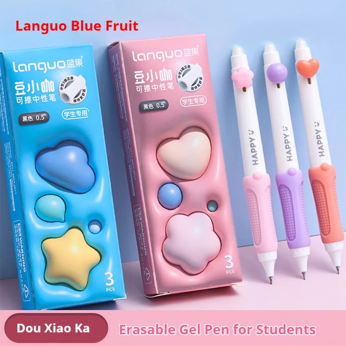 Languo Kawaii Click Penna cancellabile Inchiostro blu nero per studenti Scrittura liscia Penna gel ad attrito, Cancelleria per materiale scolastico con impugnatura