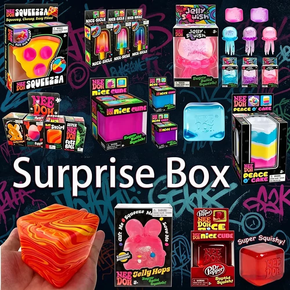 NeeDoh Surprise Box Squishy Toys - 6 Styles Soft Squeeze Fidget Toys for Stress Relief, Party Favors & Easter Gifts for Kids