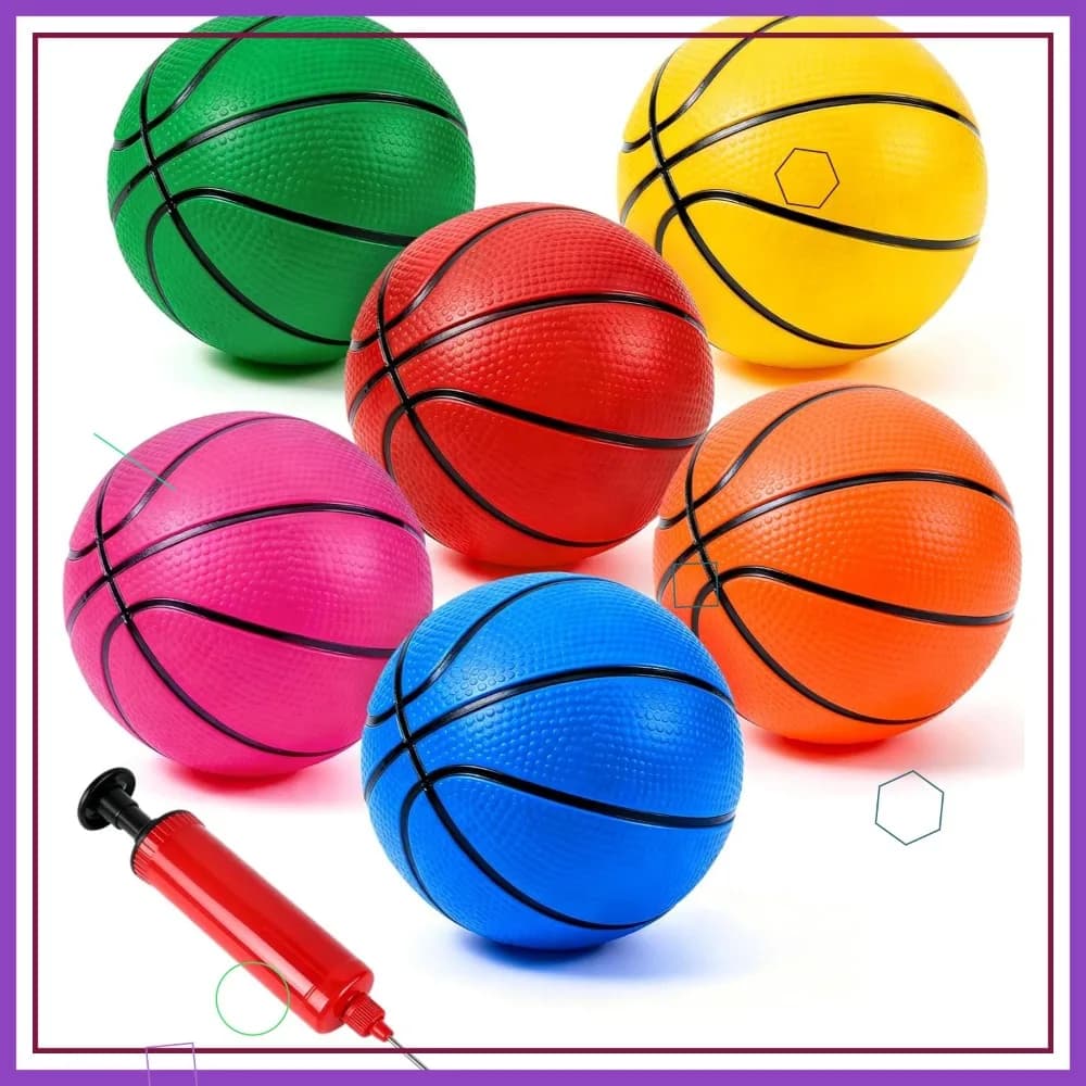 Set da 6 mini palloni da basket con pompa, palloni gonfiabili da 6 pollici per canestro da interno ed esterno, multicolore per bambini e neonati