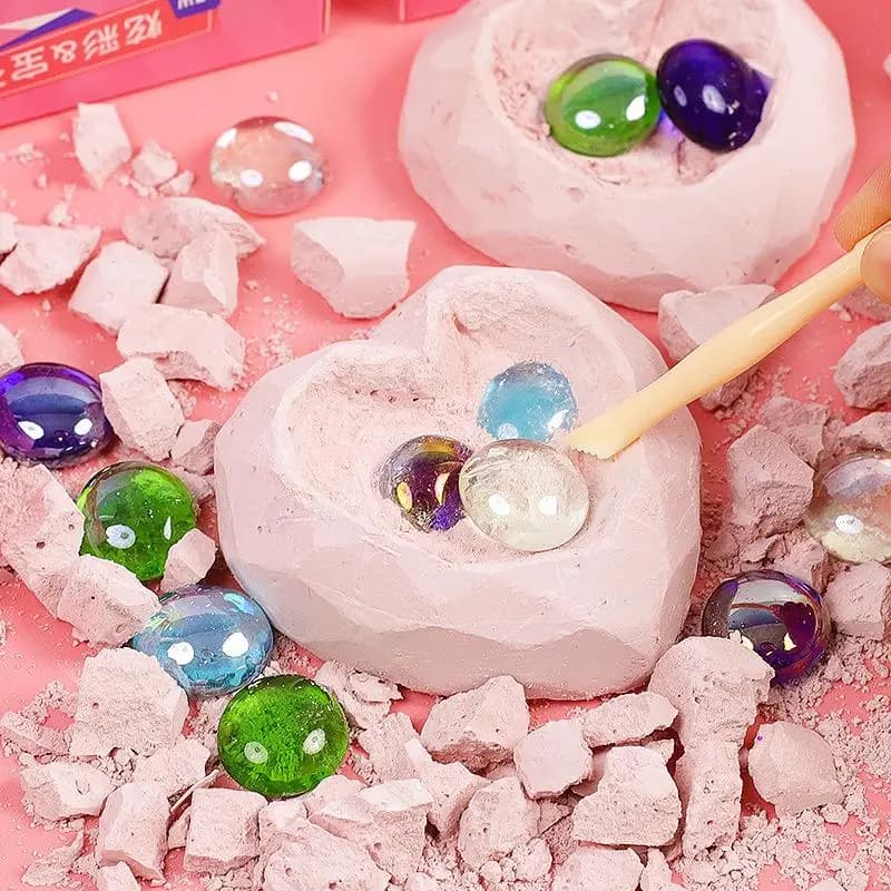 Giocattolo Scatola a Sorpresa in Gesso per Scavo Archeologico, Scatola a Sorpresa Fai da Te con Gemma a Cuore, Puzzle per Bambini, Giocattolo Artigianale per Scavare Tesori