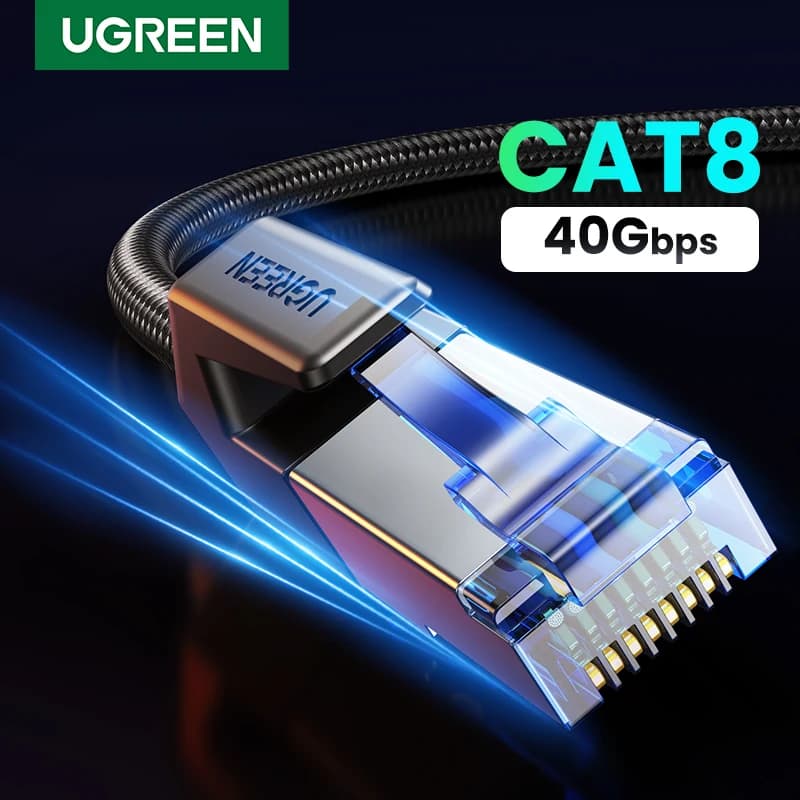 UGREEN CAT 8 High Speed Braided Ethernet Cable 40Gbps 2000Mhz Network Cable Lan RJ45 Internal Shielded for PC Router Modem PS5 Xbox
