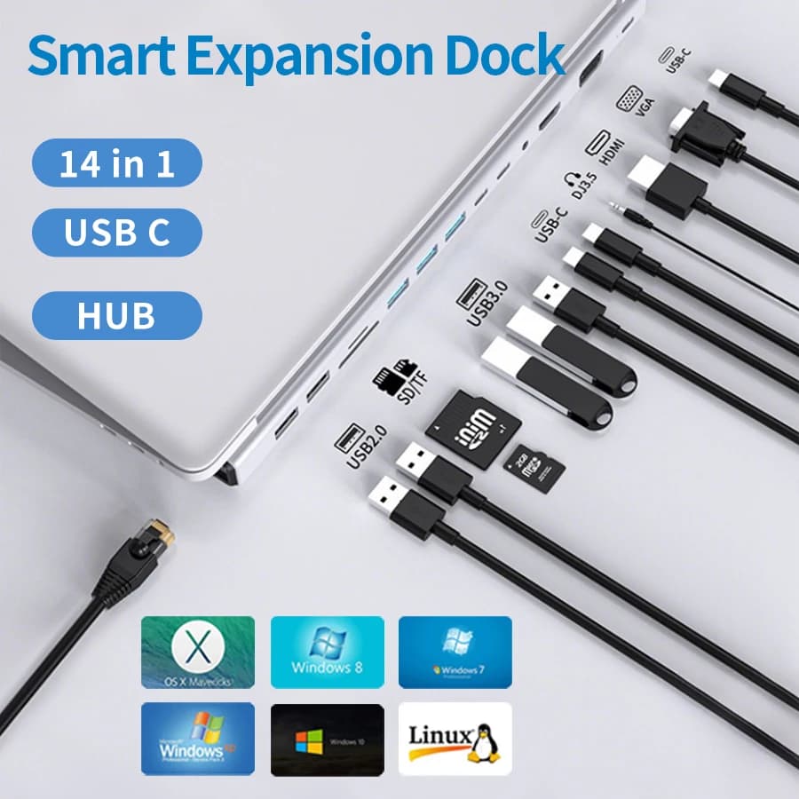 Docking station 14 in 1 HUBUBB-C Interface High Speed Data transmission Multiport distributor compatible with multiple systems
