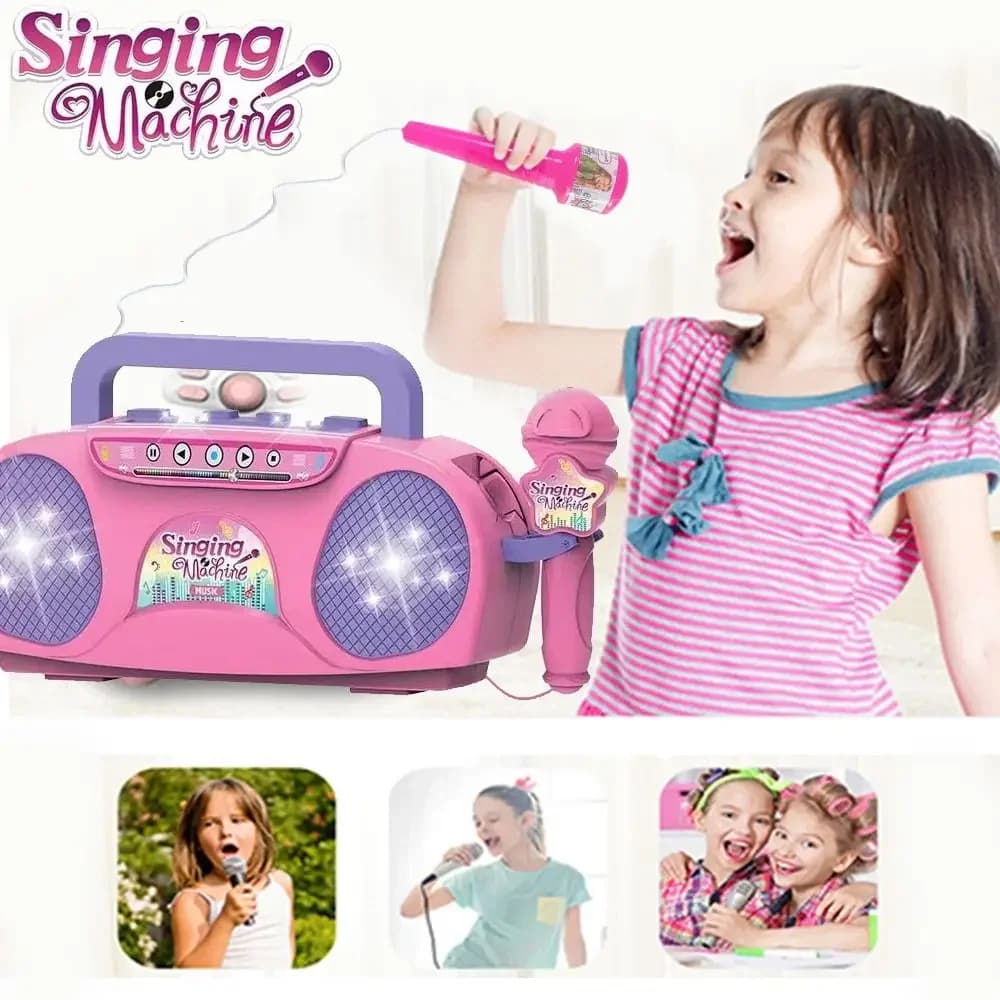 Microfono per canto Strumento musicale portatile per karaoke per bambini con luci Collega i giocattoli del telefono per regali educativi per ragazze e ragazzi