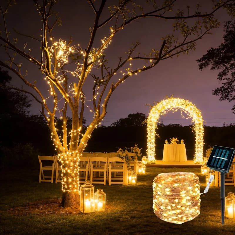 Luci a Stringa Solari LED con 8 Modalità, Illuminazione Natalizia per Esterni, Campeggio, Giardino, Ghirlanda Luminosa per Matrimoni e Natale