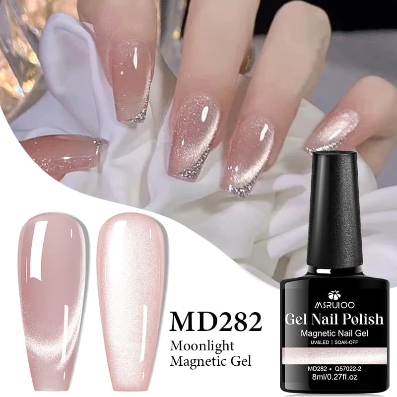 MSRUIOO 8ml Moonlight Cat Magnetic Gel Nail Polish Glitter Pink Silver Semi Permanent Nail Art in French style UV/LED Gel Polish