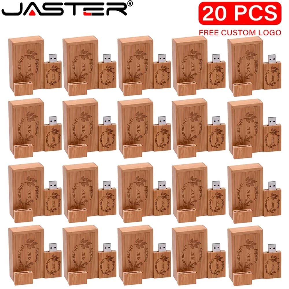 JASTER 20PCS/LOT Chiavette USB 2.0 da 128GB con LOGO GRATUITO, Pen Drive in Legno da 64GB con Scatola, Chiavetta USB da 32GB 16GB, Regalo Aziendale
