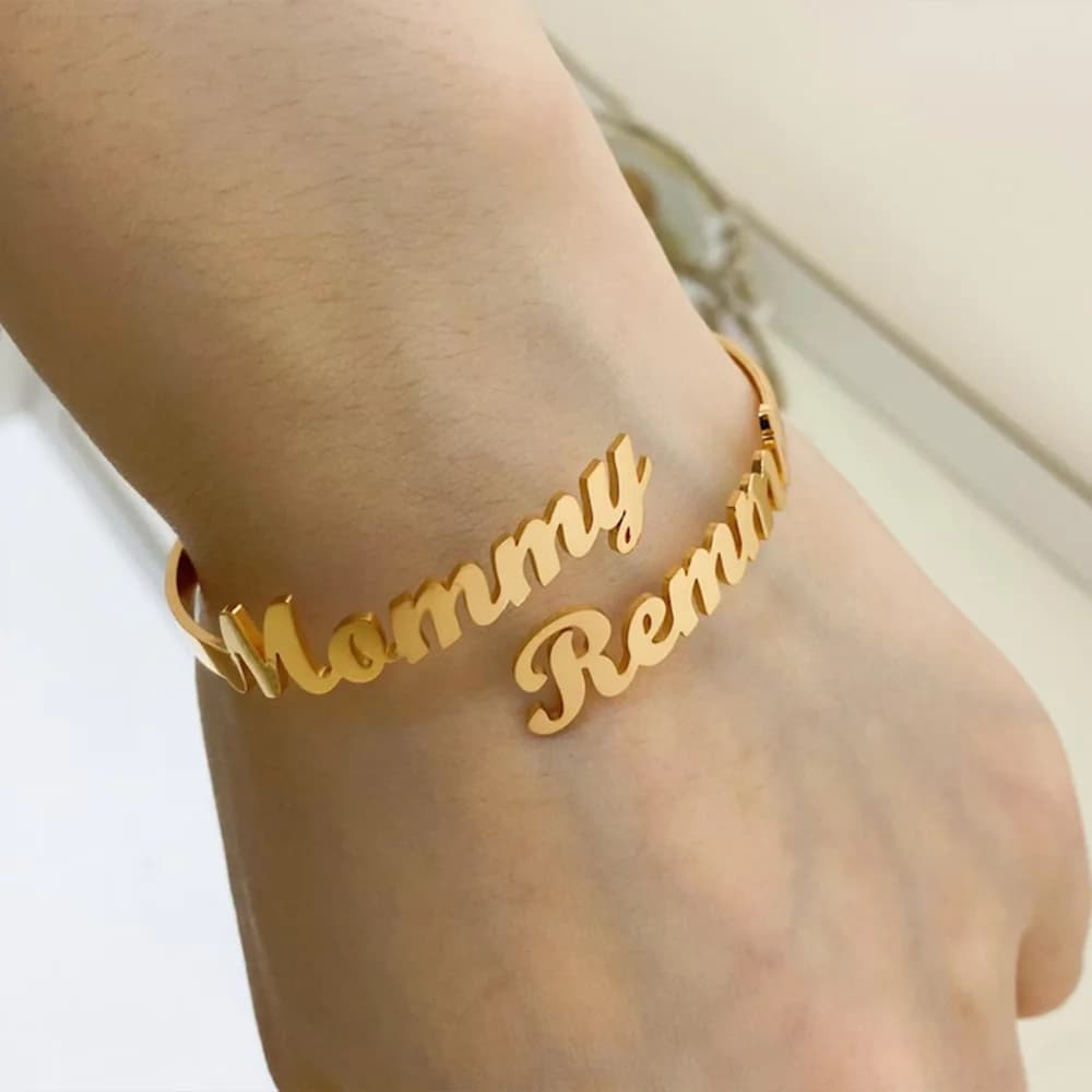 Personalizza braccialetti con due nomi, braccialetti per coppie in oro, argento, oro rosa, squisiti braccialetti con nome con lettere, gioielli in acciaio inossidabile