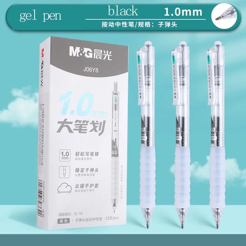 Penna gel M&G da 1,0 mm Punta extra arricciata nera ricaricabile con impugnatura in gomma morbida per studenti e uso in ufficio
