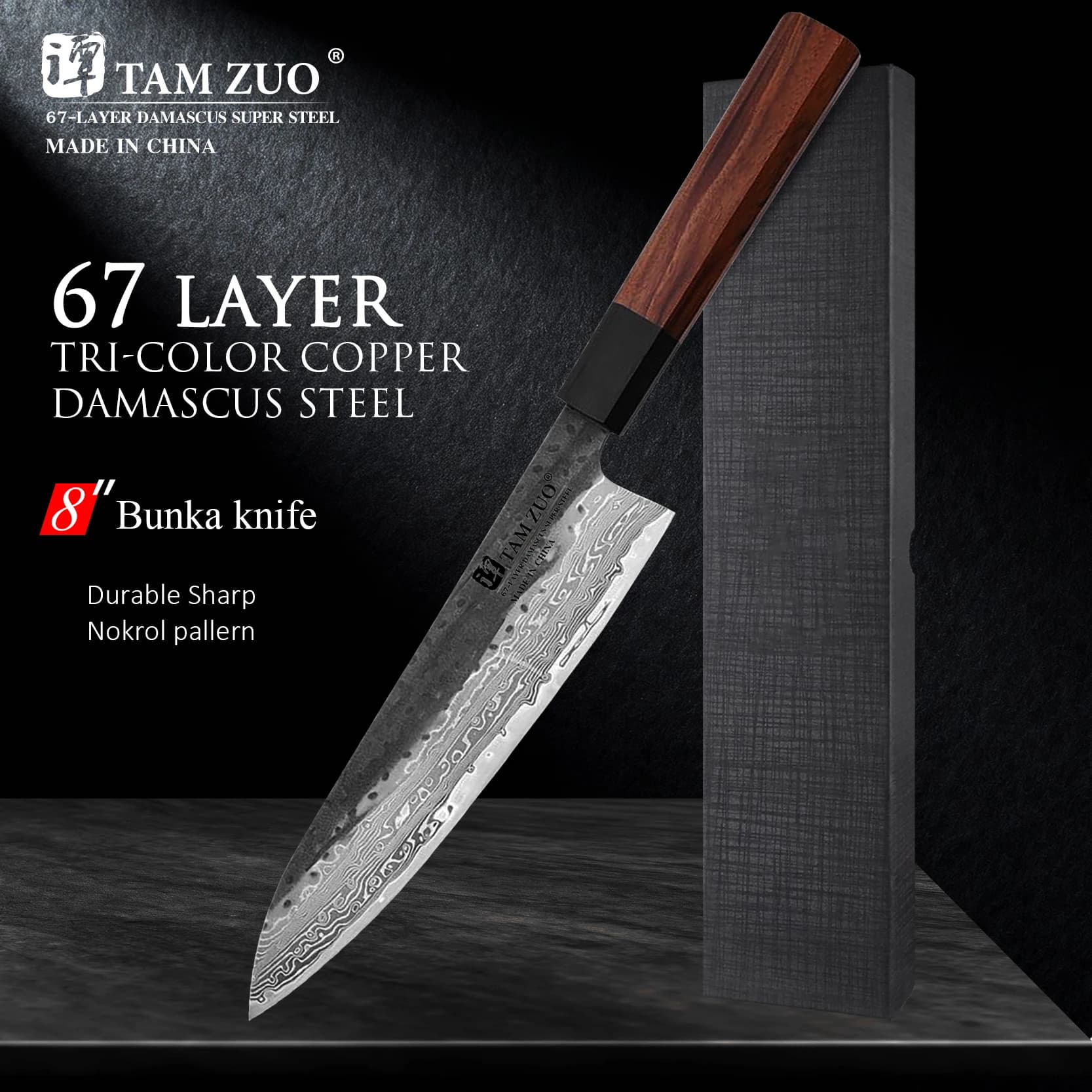 Coltello da cuoco da 8 pollici Acciaio di Damasco VG10 Lama Mannaia affilata Affettare Kiritsuke Coltelli da cucina giapponesi forgiati fatti a mano Manico in legno