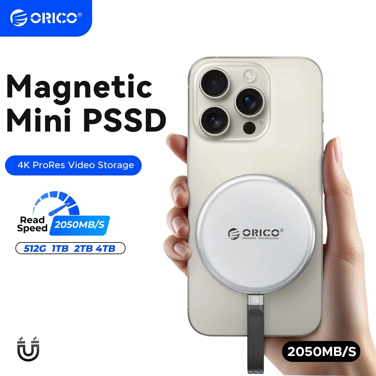 ORICO KR20Mini SSD esterno magnetico per iPhone 17 16 15 Pro/Max ProRes 2000MB/s 4K ProRes HDR Registra e negozio