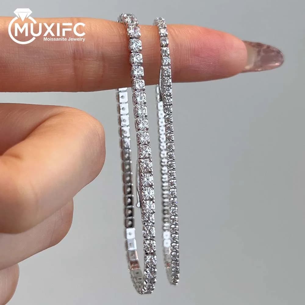 MUXIFC 2mm 2.5mm 3mm Moissanite Bracciale Tennis per Donna Uomo Argento Sterling 925 Placcato 18k Braccialetti Gioielli Festa di Nozze GRA