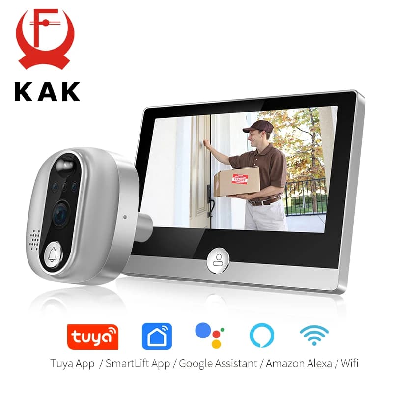 KAK Wifi Smart Door Bell Camera 4.3 "Video Door spioncino Door Viewer rilevamento del movimento a 170 gradi Tuya APP Alexa Google Assistant