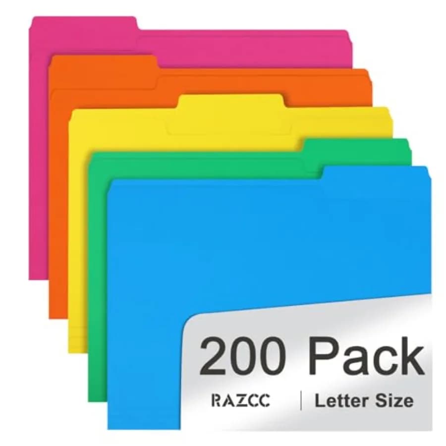 File Folder, 200 Pack 1/3 Cut Tab Colored Folders, Colored File Folder Letter Size for Office Classroom Use, Folders with Tabs