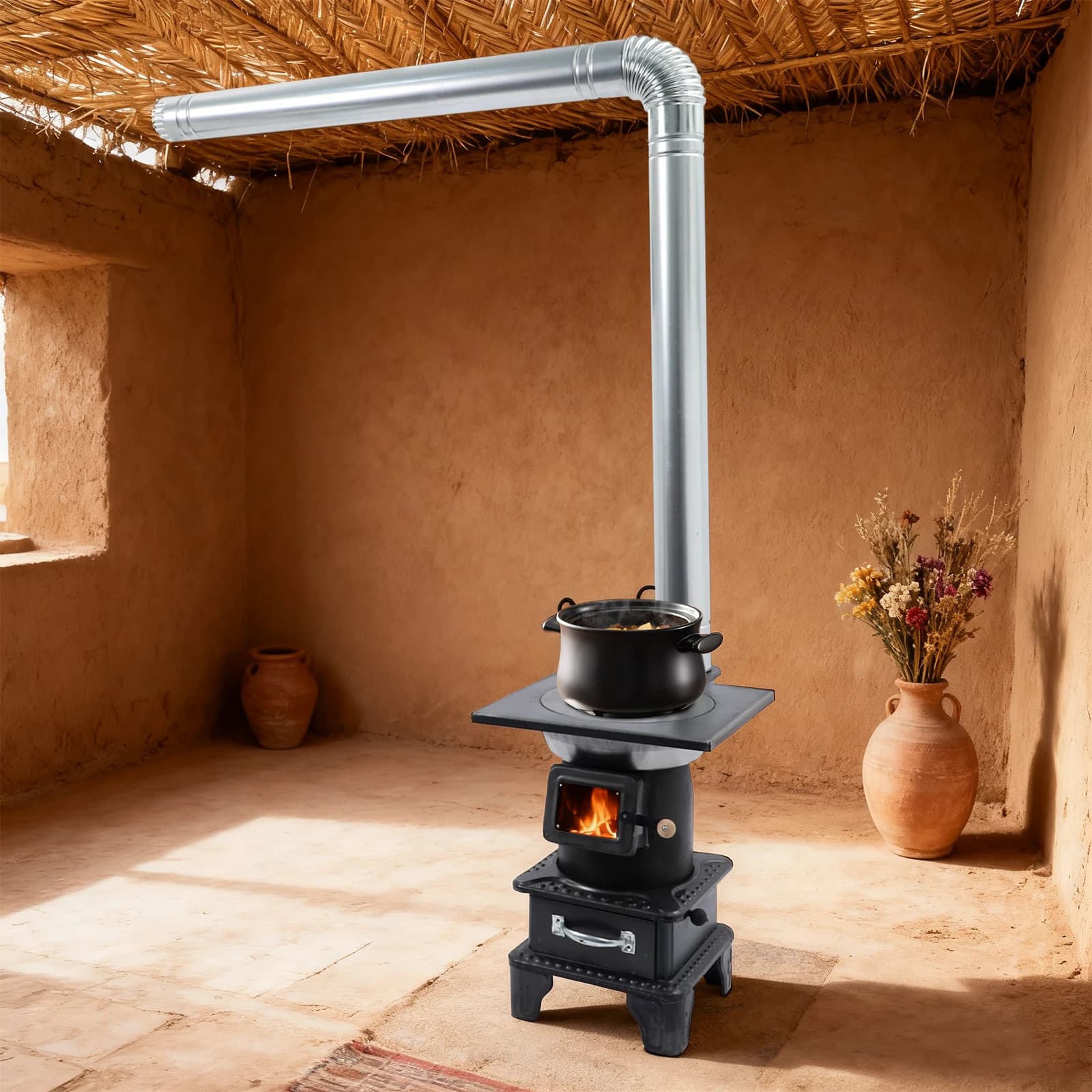 Wood stove Small steel wood stove with sparkle and 6 m fireplace hose Outdoor portable camping barbecue grill