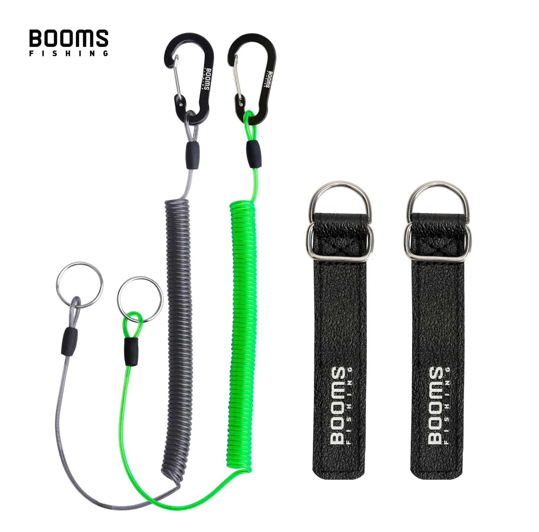 Booms Fishing T01 Cordini da pesca a spirale da 2M con cinturino per asta Cordino da pesca per corde da barca con moschettone da campeggio