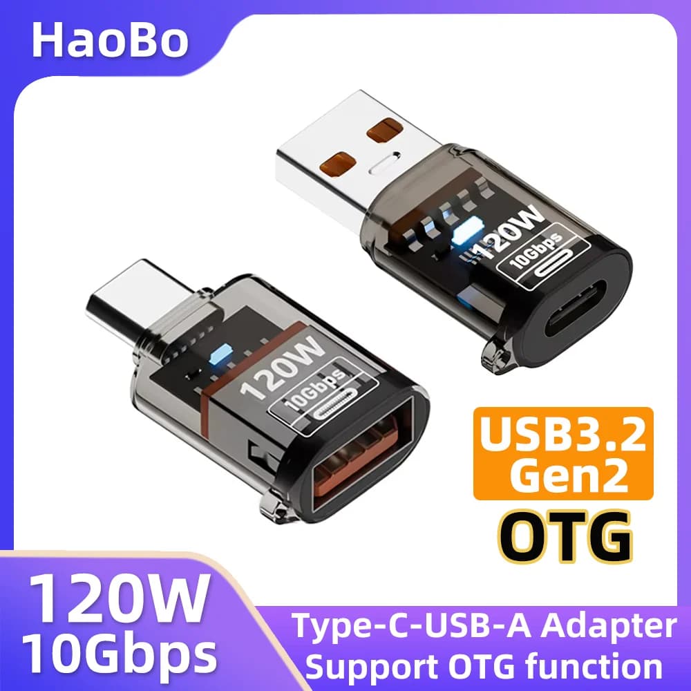 120 W OTG Quick Charging USB 3.2 Adapter 10 GB High Speed Audio Transfer for PC Tablet USB C Xiaomi Huawei Converter